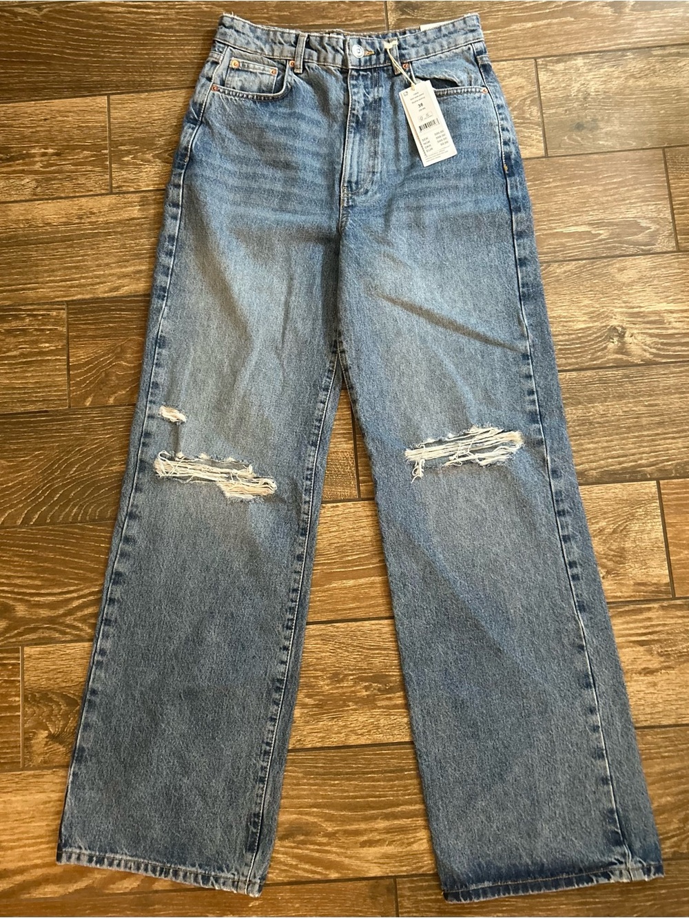 Gina tricot High-Waist Distressed Idune Wide-Leg Jeans in skyline destroy